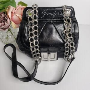 B. Makowsky Black Devon Flap Top Leather Turn Lock Crossbody